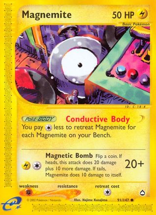 Magnemite (91) 091/147 - Reverse Holofoil Aquapolis - Common