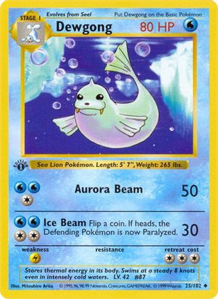 Dewgong 025/102  - Unlimited Base Set Shadowless - Uncommon