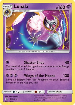 Lunala 061/145  - Reverse Holofoil SM  Guardians Rising - Rare