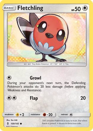 Fletchling 109/145  - Reverse Holofoil SM  Guardians Rising - Common