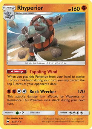 Rhyperior 067/147  - Holofoil SM  Burning Shadows - Holo Rare