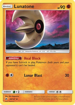 Lunatone 068/147  - Reverse Holofoil SM  Burning Shadows - Uncommon