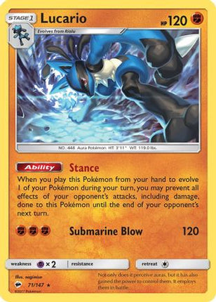 Lucario 071/147  - Holofoil SM  Burning Shadows - Holo Rare