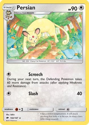 Persian 102/147  - Reverse Holofoil SM  Burning Shadows - Rare