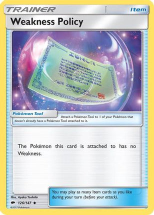 Weakness Policy 126/147  - Reverse Holofoil SM  Burning Shadows - Uncommon