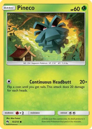 Pineco/214  - Reverse Holofoil SM  Lost Thunder - Common