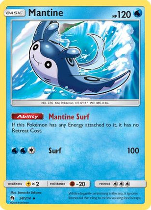 Mantine/214  - Reverse Holofoil SM  Lost Thunder - Uncommon