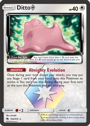 Ditto Prism Star 154  - Holofoil SM  Lost Thunder - Prism Rare