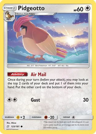 Pidgeotto 123/181  - Reverse Holofoil SM  Team Up - Common