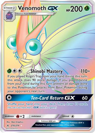 Venomoth GX (Secret) 216  - Holofoil SM  Unbroken Bonds - Secret Rare