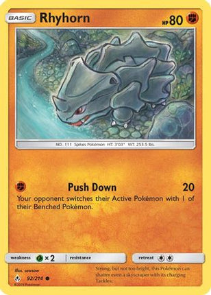 Rhyhorn (92) 092/214  - Reverse Holofoil SM  Unbroken Bonds - Common