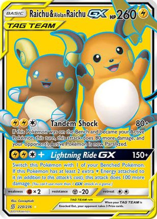 Raichu & Alolan Raichu GX (Full Art) 220  - Holofoil SM  Unified Minds - Ultra Rare