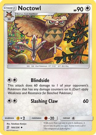 Noctowl 166/236  - Reverse Holofoil SM  Unified Minds - Uncommon
