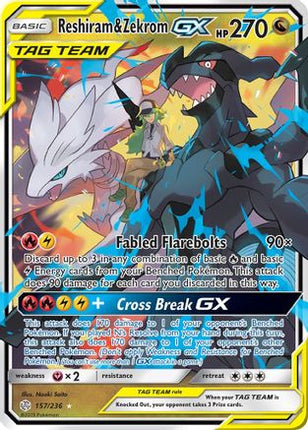 Reshiram & Zekrom GX 157/236  - Holofoil SM  Cosmic Eclipse - Ultra Rare