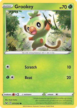 Grookey (011) 011/202  - Reverse Holofoil SWSH01 Sword & Shield Base Set - Common