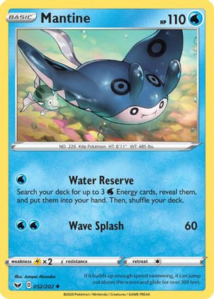 Mantine 052/202  - Reverse Holofoil SWSH01 Sword & Shield Base Set - Uncommon