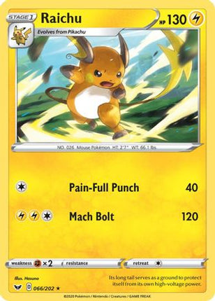 Raichu 066/202  - Reverse Holofoil SWSH01 Sword & Shield Base Set - Rare