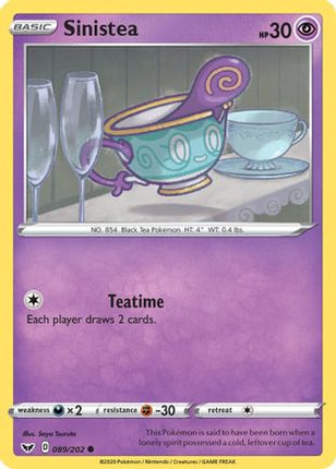 Sinistea 089/202  - Reverse Holofoil SWSH01 Sword & Shield Base Set - Common
