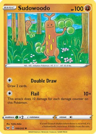 Sudowoodo 100/202  - Reverse Holofoil SWSH01 Sword & Shield Base Set - Uncommon