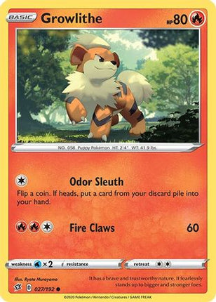 Growlithe 027/192  - Reverse Holofoil SWSH02 Rebel Clash - Common