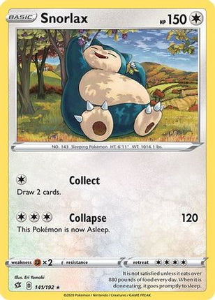Snorlax 141/192  - Reverse Holofoil SWSH02 Rebel Clash - Rare