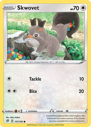 Skwovet 151/192  - Reverse Holofoil SWSH02 Rebel Clash - Common