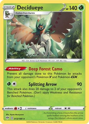 Decidueye 013/189  - Reverse Holofoil SWSH03 Darkness Ablaze - Holo Rare