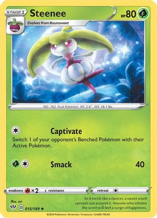 Steenee 015/189  - Reverse Holofoil SWSH03 Darkness Ablaze - Uncommon