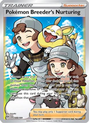 Pokemon Breeder's Nurturing (Full Art) 188/189  - Holofoil SWSH03 Darkness Ablaze - Ultra Rare