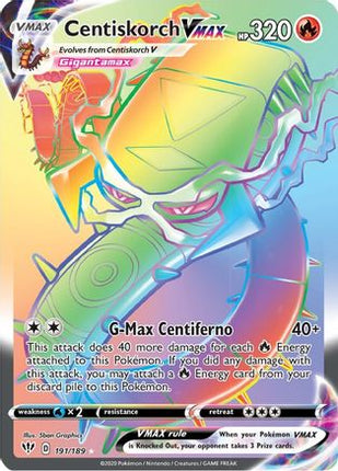 Centiskorch VMAX (Secret) 191/189  - Holofoil SWSH03 Darkness Ablaze - Secret Rare