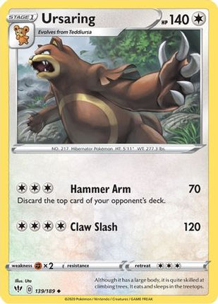 Ursaring 139/189  SWSH03 Darkness Ablaze - Uncommon