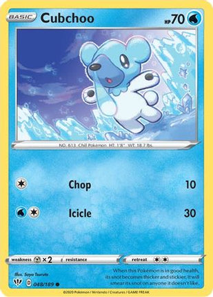 Cubchoo 048/189  SWSH03 Darkness Ablaze - Common