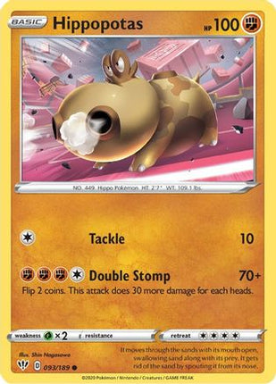 Hippopotas 093/189  - Reverse Holofoil SWSH03 Darkness Ablaze - Common