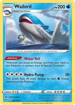 Wailord 032/185  - Reverse Holofoil SWSH04 Vivid Voltage - Holo Rare