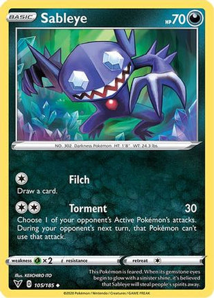 Sableye 105/185  - Reverse Holofoil SWSH04 Vivid Voltage - Uncommon