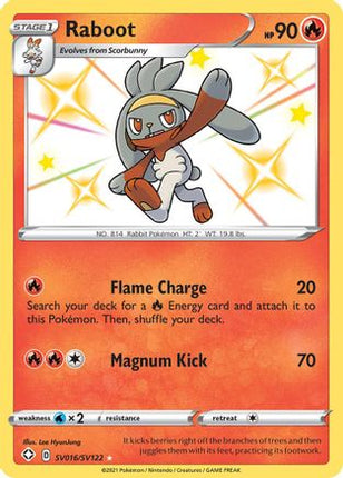 Raboot SV016/SV122  - Holofoil Shining Fates Shiny Vault - Shiny Holo Rare