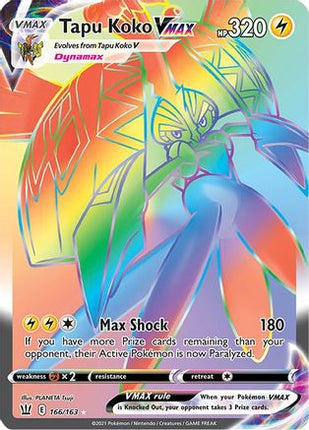 Tapu Koko VMAX (Secret) 166/163  - Holofoil SWSH05 Battle Styles - Secret Rare