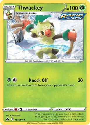 Thwackey 017/198  - Reverse Holofoil SWSH06 Chilling Reign - Uncommon