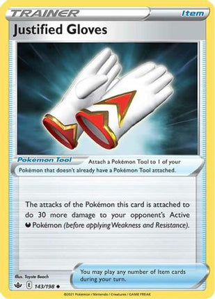 Justified Gloves 143/198  - Reverse Holofoil SWSH06 Chilling Reign - Uncommon