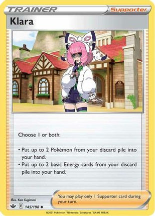 Klara 145/198  - Reverse Holofoil SWSH06 Chilling Reign - Uncommon