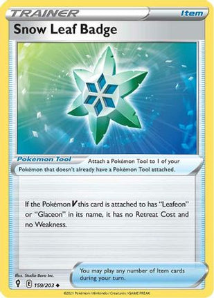 Snow Leaf Badge 159/203  - Reverse Holofoil SWSH07 Evolving Skies - Uncommon