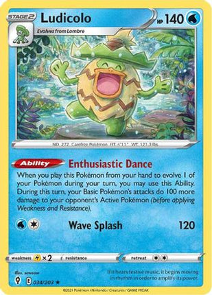 Ludicolo 034/203  - Reverse Holofoil SWSH07 Evolving Skies - Holo Rare