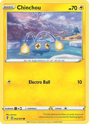 Chinchou 052/203  - Reverse Holofoil SWSH07 Evolving Skies - Common