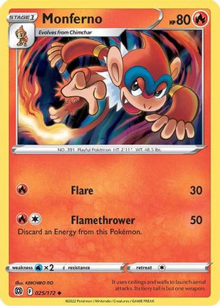 Monferno 025/172  - Reverse Holofoil SWSH09 Brilliant Stars - Uncommon