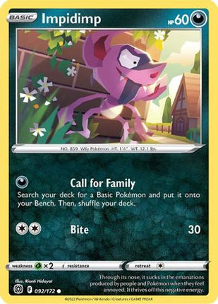 Impidimp 092/172  - Reverse Holofoil SWSH09 Brilliant Stars - Common