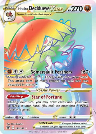 Hisuian Decidueye VSTAR (Secret) 195/189  - Holofoil SWSH10 Astral Radiance - Secret Rare