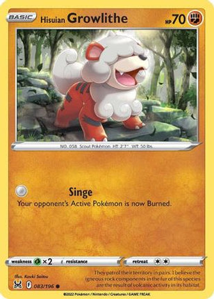 Hisuian Growlithe 083/196  - Reverse Holofoil SWSH11 Lost Origin - Common