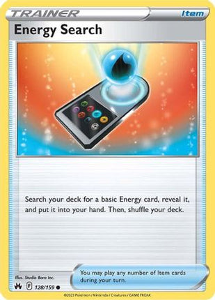 Energy Search 128/159  - Reverse Holofoil SWSH Crown Zenith - Common