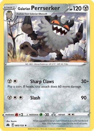 Galarian Perrserker 085/159  - Reverse Holofoil SWSH Crown Zenith - Rare