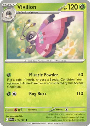 Vivillon 010/198  - Reverse Holofoil SV01 Scarlet & Violet Base Set - Uncommon